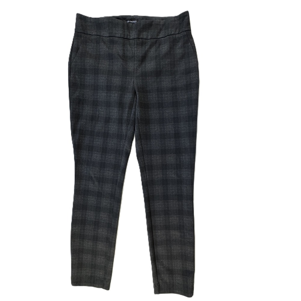 Hilary Radley Gray Black Plaid Pull On Pants Womens M Stretch Ankle Trousers